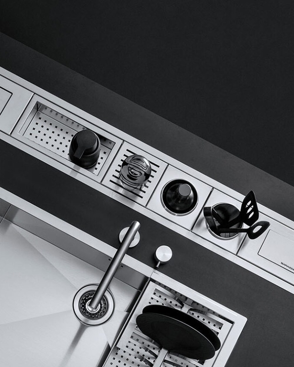 Barazza accessorised channel in satin stainless steel with modules — BARAZZA
