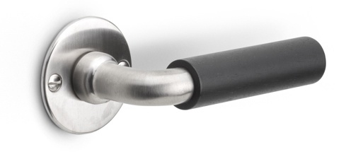 1923MRR50 - unsprung lever handle on rose satin nickel/ebony wood