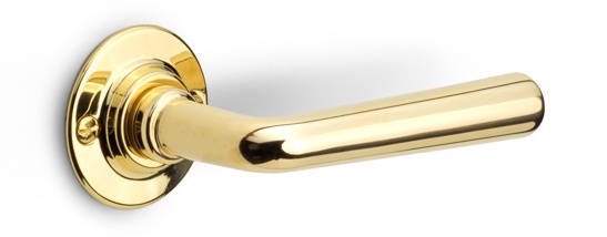 1925GRR50 - sprung lever handle on rose brass unlacquered