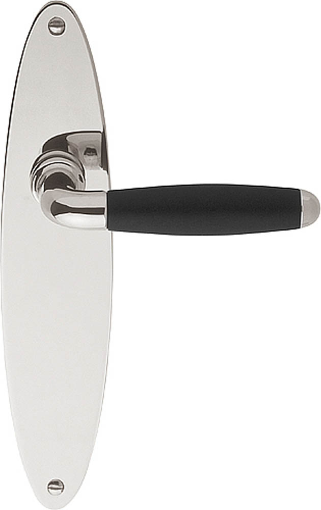 1932MPOSFC - unsprung lever handle on oval blank plate bright nickel/ebony wood