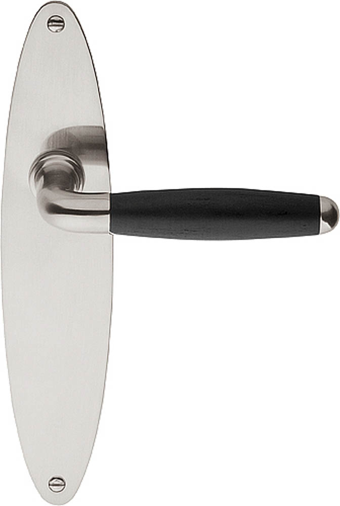 1932MPOSFC - unsprung lever handle on oval blank plate satin nickel/ebony wood