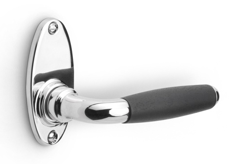 1932GRO - sprung lever handle on rose bright nickel/ebony wood