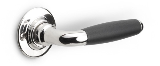 1932GRR50 - sprung lever handle on rose bright nickel/ebony wood