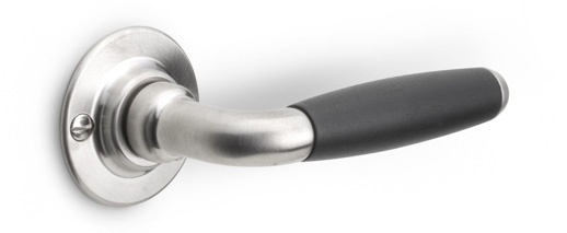 1932GRR50 - sprung lever handle on rose satin nickel/ebony wood