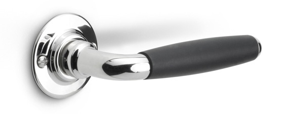 1932XLGRR50 - sprung lever handle on rose bright nickel/ebony wood