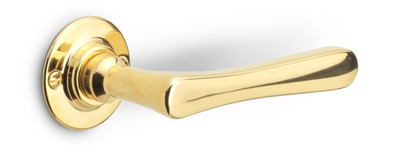 1935GRR50 - sprung lever handle on rose brass unlacquered