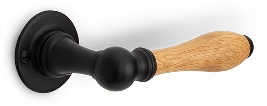 1815GRR50 - solid sprung door handle on round rose satin black/ ebony wood