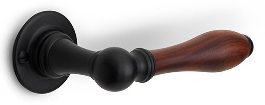 1815GRR50 - solid sprung door handle on round rose satin black/ ebony wood