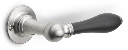 1815GRR50 - sprung lever handle on rose satin nickel/ebony wood
