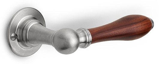 1815GRR50 - solid sprung door handle on round rose satin black/ ebony wood