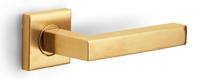 BSQ1 - sprung lever handle on rose PVD satin gold
