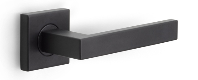 BSQ2 - sprung lever handle on rose satin black