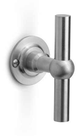 FVT100/48 - solid unsprung door handle on rose  satin stainless steel