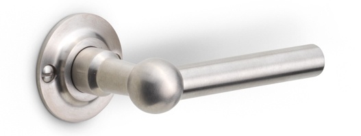 FVL100/48 - solid unsprung door handle on rose  satin stainless steel