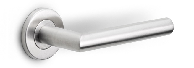 LB2L-19 - sprung lever handle on rose EN1906 class 3 satin stainless steel