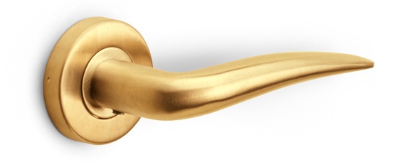 LB20 - solid sprung door handle on rose  satin stainless steel