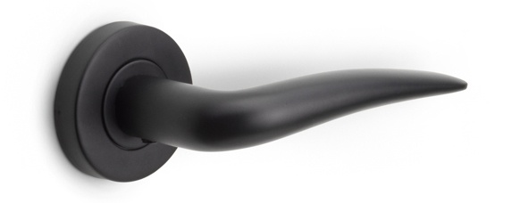LB20 - solid sprung door handle on rose  satin stainless steel