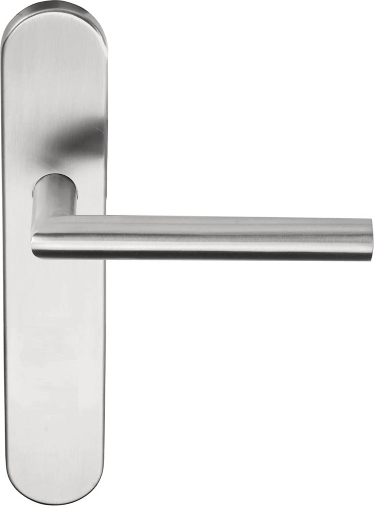 LB2-19P13SFC - sprung lever handle on blank plate PVD satin stainless steel