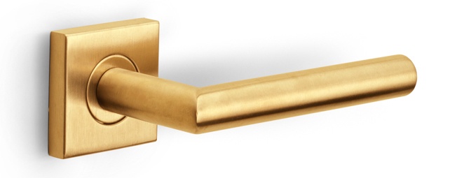 LB2-19BSQ - sprung lever handle on rose PVD satin gold