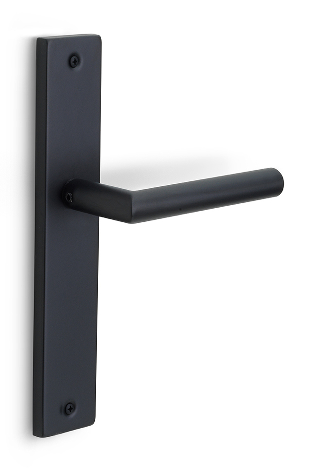 LB2-19P14SFC - sprung lever handle on blank plate satin black