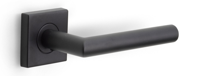 LB2-19BSQ - sprung lever handle on rose satin satin black