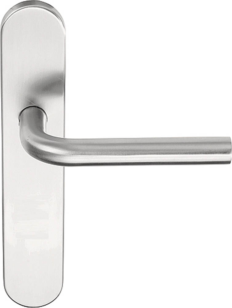 LB3-19P13SFC - sprung lever handle on blank plate PVD satin stainless steel