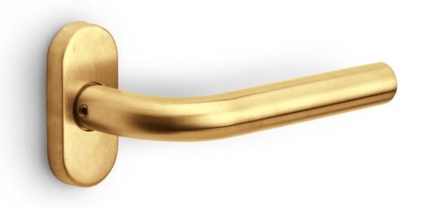LB3-19B32 - sprung lever handle on rose PVD satin gold
