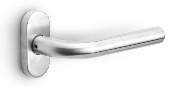 LB319P13SFC - sprung door handle on oval blind plate
