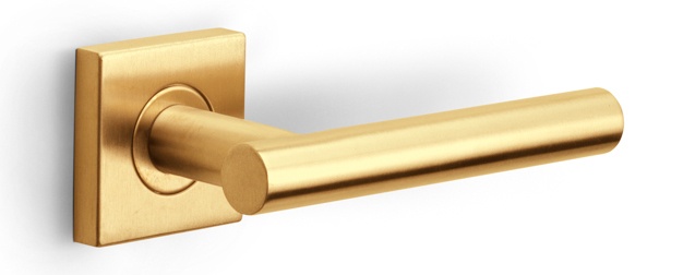 LB7-19BSQ - sprung lever handle on rose PVD satin gold