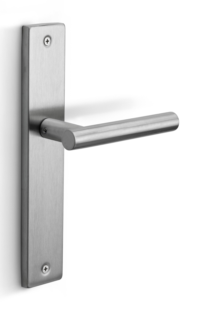 LB7-19P14SFC - sprung lever handle on blank plate satin black