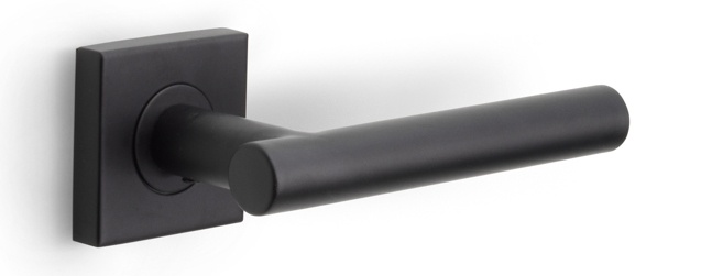 LB7-19BSQ - sprung lever handle on rose satin black