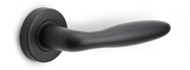 LB18 - solid sprung door handle on rose  satin stainless steel