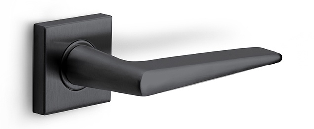 LB21H - sprung door handle on square rose satin black