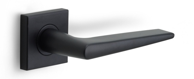 LB21H/BSQ - sprung lever handle on rose satin black
