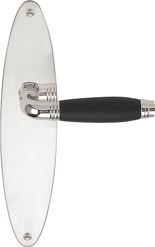 1934MPOSFC - unsprung lever handle on oval blank plate bright nickel/ebony wood