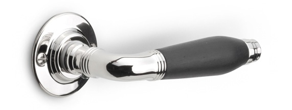 1934GRR50 - sprung lever handle on rose bright nickel/ebony wood