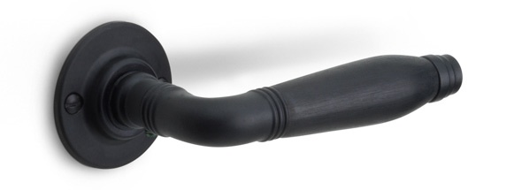 1934GRR50 - sprung lever handle on rose satin black/ebony wood