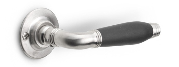 1934GRR50 - sprung lever handle on rose satin nickel/ebony wood