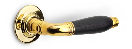 1934GRR50 - sprung lever handle on rose brass unlacquered/ebony wood