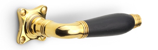 1934GRK - 37 sprung lever handle on rose brass unlacquered/ebony wood