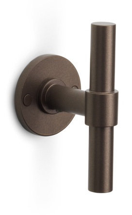 PBT15/50 - solid double sprung door handle on rose PVD champagne