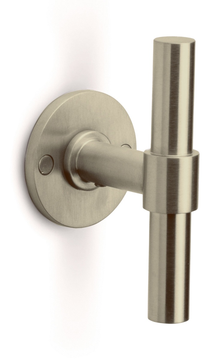 PBT15/50 - solid double sprung door handle on rose PVD champagne