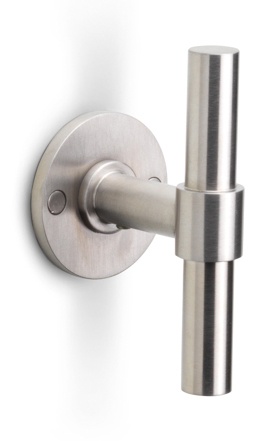 PBT15/50 - solid double sprung door handle on rose PVD champagne