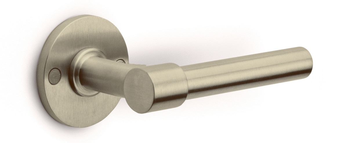 PBL15/50 - solid double sprung door handle on rose satin stainless steel