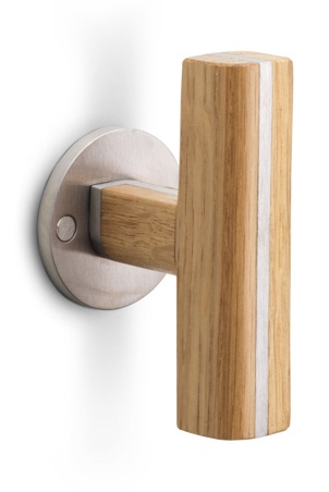 PBT22/50 - solid double sprung door handle on rose satin stainless steel/ oak wood
