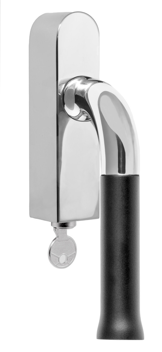 EV101-DKLOCK-O - locking tilt and turn window handle polished stainless steel/satin black