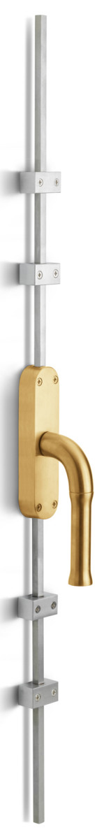 KO-EV100ZL - L NOUR KO-EV100ZL espagnolette bolt without logo PVD satin gold left-turning (rods in satin stainless steel)