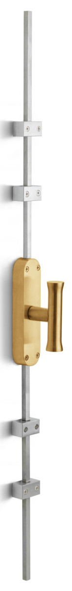 KO-EV102ZL - L NOUR KO-EV102ZL espagnolette bolt without logo PVD satin gold left-turning (rods in satin stainless steel)