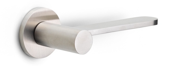 BB102-G - solid sprung door handle on rose  satin stainless steel
