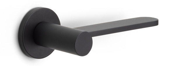BB102-G - solid sprung door handle on rose  satin stainless steel